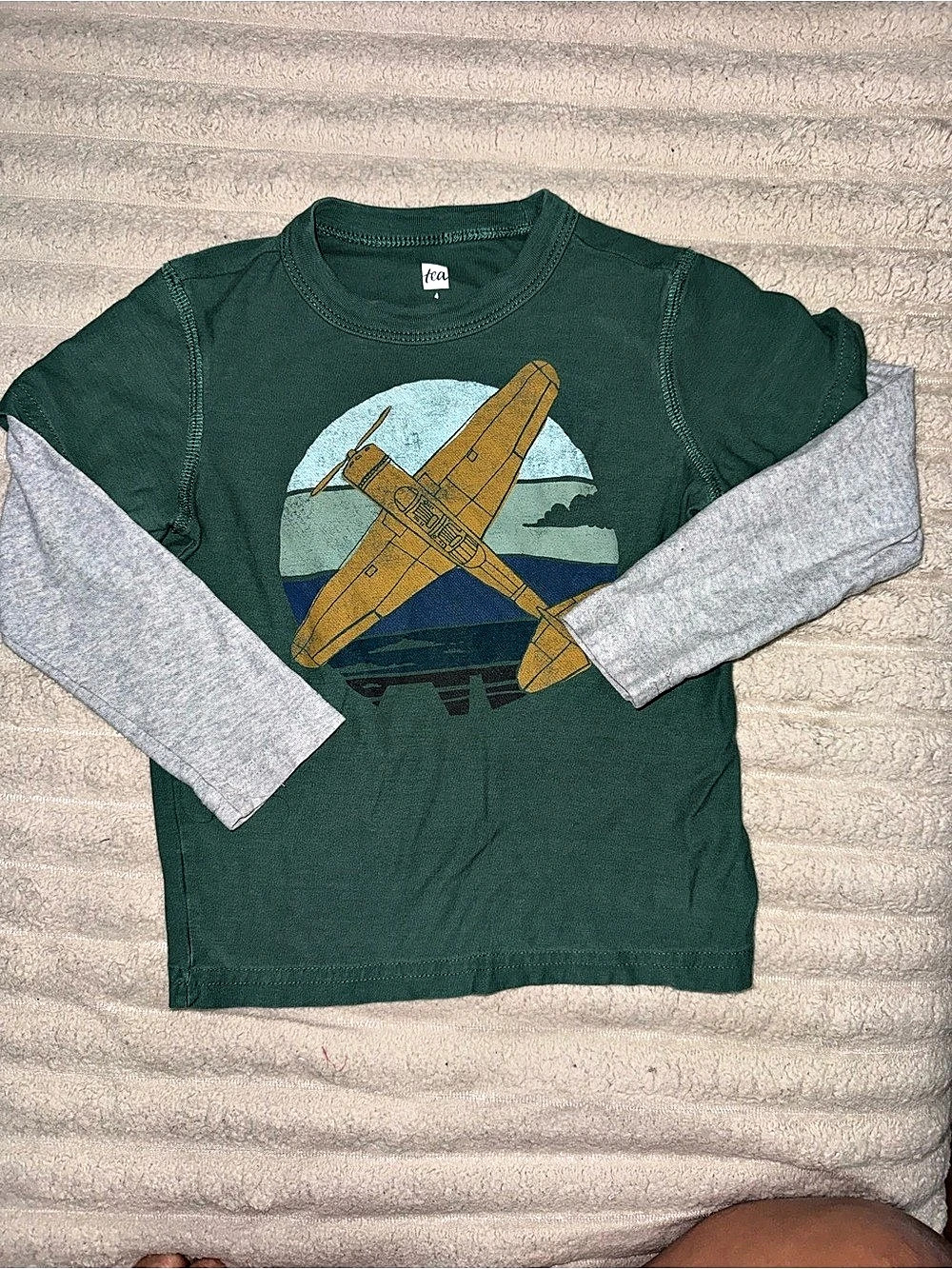 Tea Collection Boys Green Airplane Graphic Layered Long Sleeve Tee Size 4